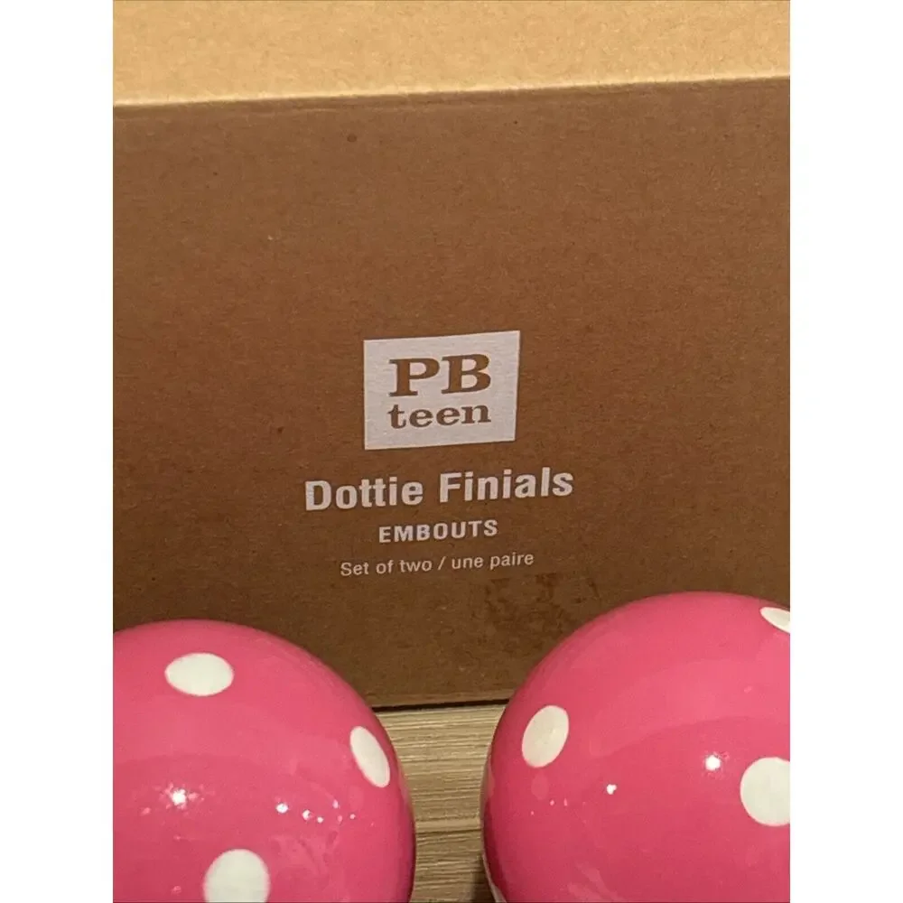 Pottery Barn Teen Dottie Finials Pink White Polka Dot Set Of 2 New In Open Box